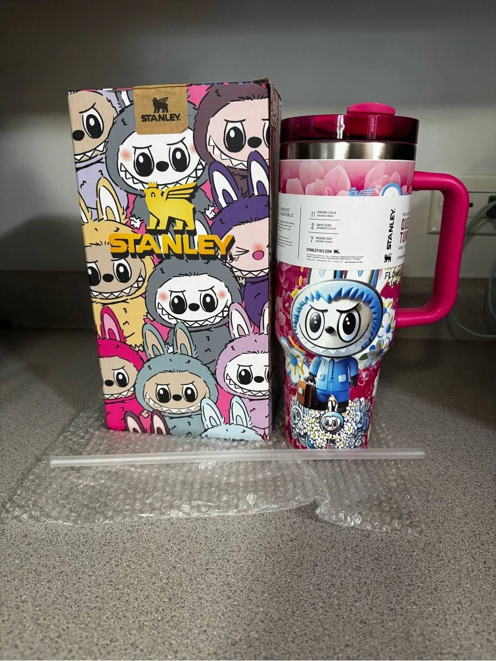 Stanley Pink Floral Quencher Tumbler with Bright Pink Handle